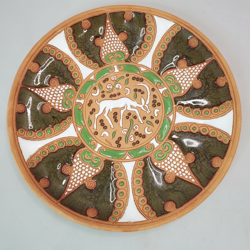 Bonis Pottery Original Plate Hand Made in Rhodes Greece Raised Enamel Gazelle 7"